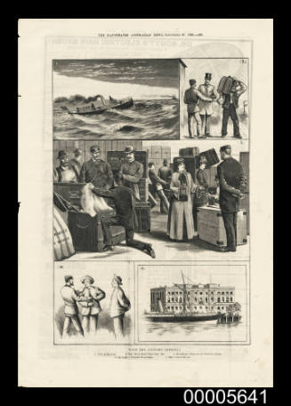 With the Customs' Officers: 1. Custom Launch; 2. You Must Open That Bag, Sir; 3. Examining Baggage at Spencer-street; 4. Searching Chinese Passengers; 5. The Custom House