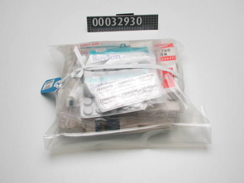 MEDICAL KIT IN A SEALED PLASTIC BAG FROM A SIX PERSON LIFE RAFT EMERGENCY PACK