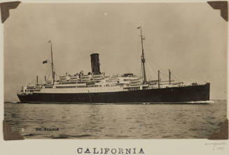 Photograph of  California depicting bow and starboard side of passenger ship