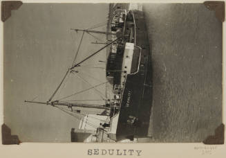 Photograph of  SEDULITY depicting bow and port side of small cargo ship