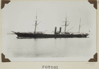 Photograph of  POTOSI depicting port side of cargo ship moored in harbour to buoy 