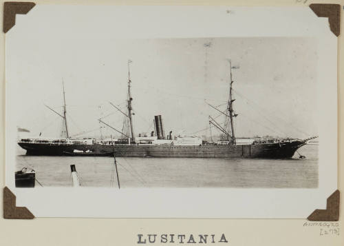 Photograph of  LUSITANIA depicting starboard side of cargo ship