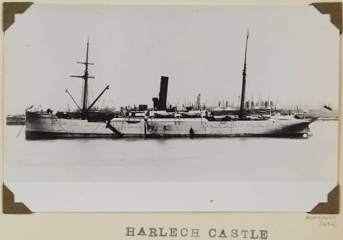 Photograph of  HARLECH CASTLE depicting port side of cargo/passenger ship