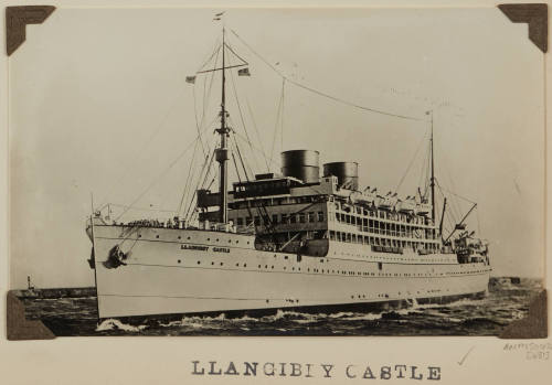 Photograph of  LLANGIBBY CASTLE depicting bow and port side of passenger ship