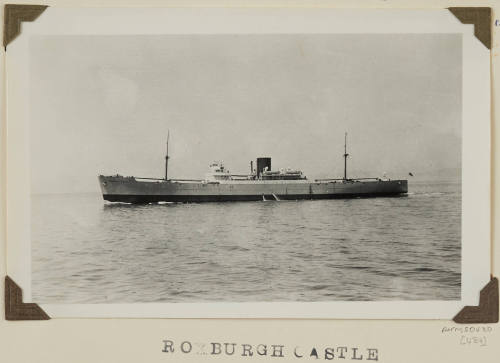 Photograph of  ROXBURGH CASTLE depicting port side of cargo ship under way at sea