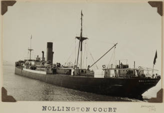 Photograph  NOLLINGTON  COURT depicting stern  and port side of cargo ship under  way off shore