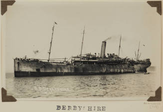 Photograph  DERBYSHIRE depicting port side of cargo/ passenger ship at anchor