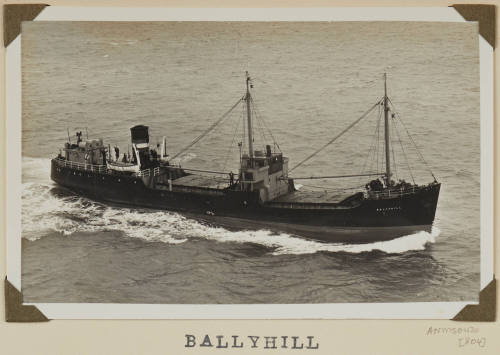 Photograph  BALLYHILL depicting  starboard  side view of cargo ship under way at sea