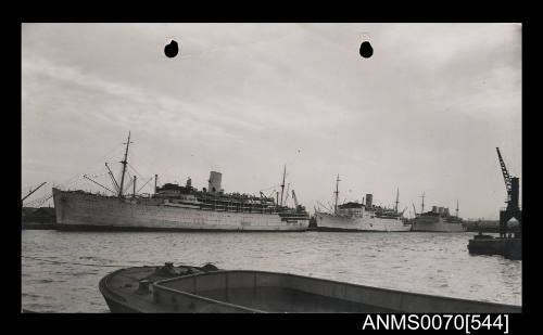 SS STRATHMORE, SS STRATHAIRD and SS STRATHNAVER at Tilbury Dock, April 1948