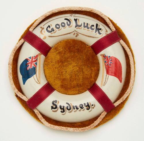 Miniature Lifebuoy turned into a pincushion 'Good luck SYDNEY'