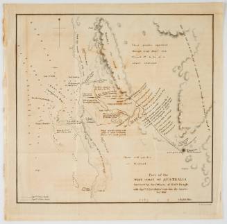 Part of the west coast of Australia  Survey by the officers of HMS BEAGLE with Captain J Lort Stokes' route into the interior December 1841