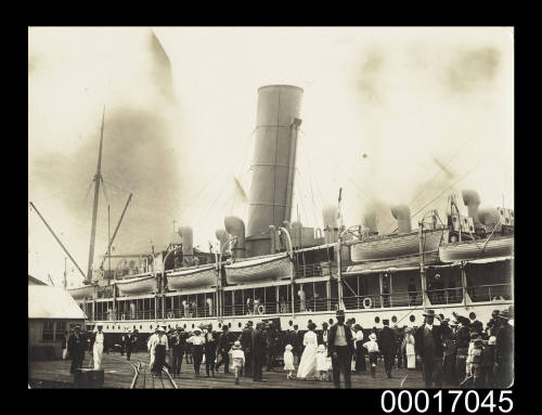 SS ORONTES with people milling on the wharf