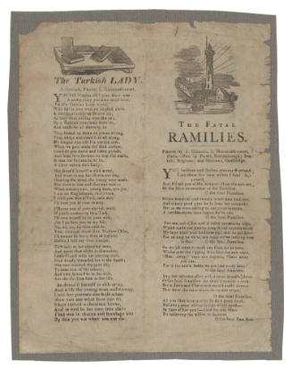 Broadsheet featuring the ballads 'The Fatal RAMILIES' and 'The Turkish Lady'