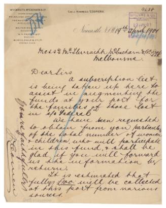 Letter about the fund to assist the families of the late crew of SS FEDERAL