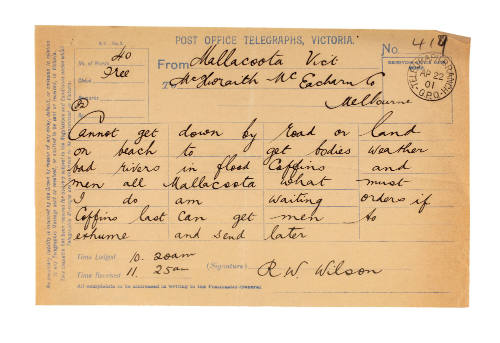 Telegram about the retrieval of bodies of crew from SS FEDERAL