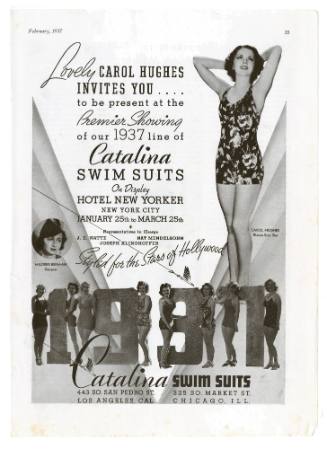 Knitted Outerwear Age magazine advertisement for Catalina swimsuits February 1937
