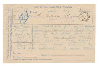Telegram advising that five bodies and wreckage from SS FEDERAL were discovered at Mallacoota