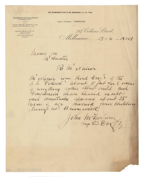 Memorandum relating to the loss of SS FEDERAL