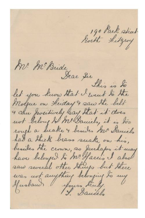 Letter relating to the loss of SS FEDERAL