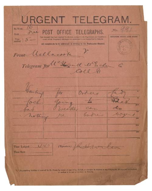 Telegram about the retrieval of bodies of crew from SS FEDERAL