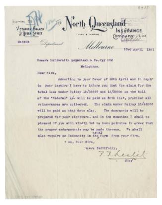 Insurance claim resolution relating to the loss of SS FEDERAL