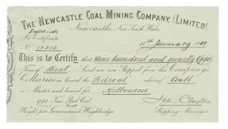 Pit certificate certifying that nine hundred and ninety tons of coal were shipped on SS FEDERAL