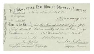 Pit certificate certifying that two hundred and five tons of coal were shipped on SS FEDERAL