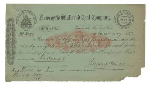 Pit certificate certifying that three hundred and sixty-eight tons of coal were shipped on the SS FEDERAL