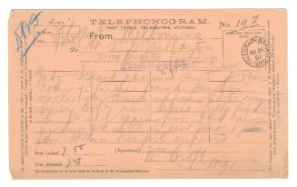 Telephonogram from Gabo Island about the loss of SS FEDERAL