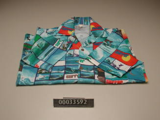 Shirt printed with images from a surfing magazine