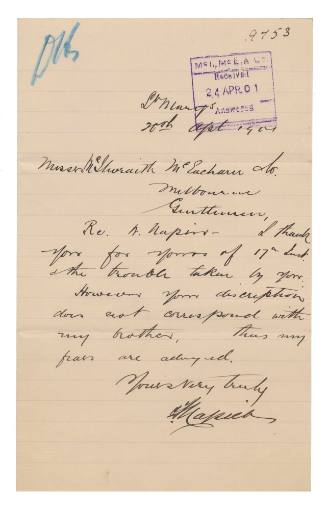Letter about crew member from the SS FEDERAL