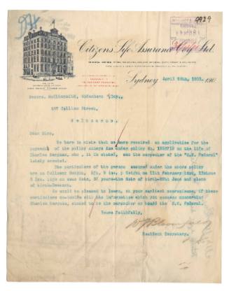 Telegram relating ot the loss of SS FEDERAL and relief funds