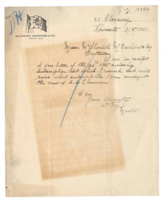Letter regarding subscription list for the funds of the SS FEDERAL shipwrecks