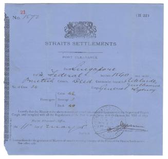Certificate of port clearance for SS FEDERAL, Singapore