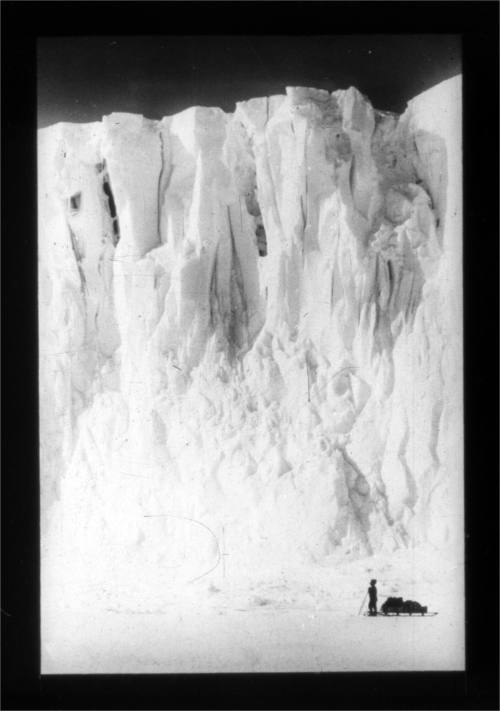 Man and a sledge beside the Barne Glacier, Ross Island