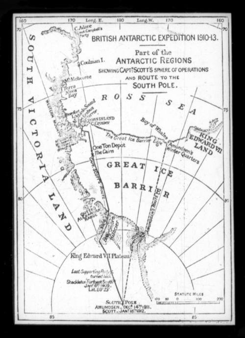 British Antarctic Expedition 1910-13 Part of the Antarctic regions showing Captain Scott's sphere of operations and route to the South Pole
