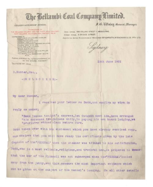 Letter regarding the loss of SS FEDERAL 