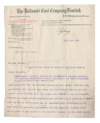 Letter regarding the loss of SS FEDERAL 