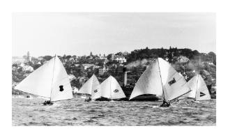 Eighteen foot skiffs racing in Parsley Bay, Sydney Harbour