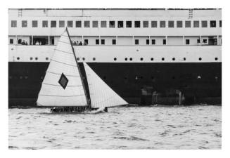 Untitled (ferry and sailing skiff on Sydney Harbour)