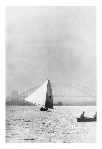 Untitled (18-foot skiff SAM LANDS on Sydney Harbour)