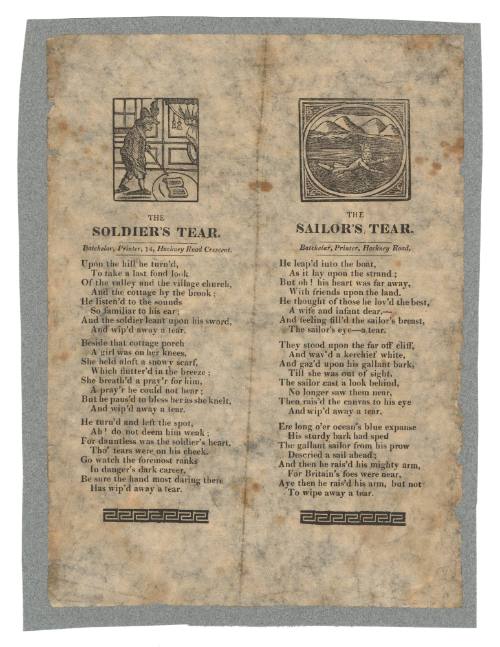 Broadsheet featuring the ballads 'The Sailor's Tear' and 'The Soldier's Tear'.