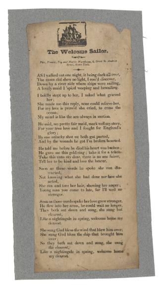 Ballad from a broadsheet titled 'The Welcome Sailor'