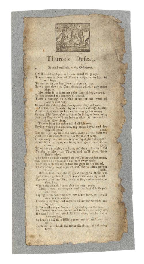 Broadsheet ballad titled 'Thurot's Defeat'.