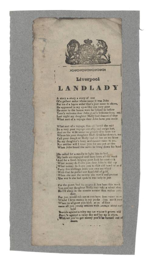Broadsheet ballad titled 'The Liverpool Landlady'.