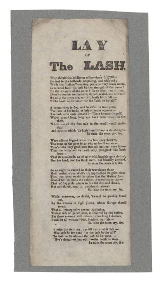 Broadsheet featuring the ballad 'Lay of the Lash'.