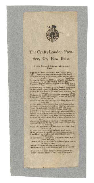 Broadsheet ballad titled 'The Crafty London Prentice, Or, Bow Bells.'