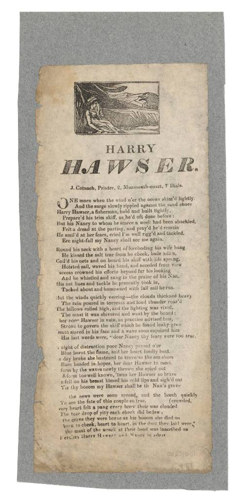 Broadsheet ballad titled 'Harry Hawser'.