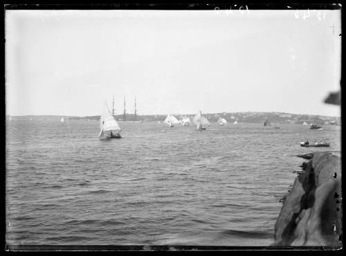 18-footers reaching the finish at Clark Island, inscribed 1545