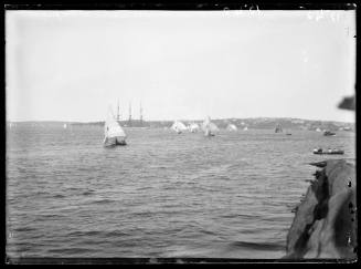 18-footers reaching the finish at Clark Island, inscribed 1545